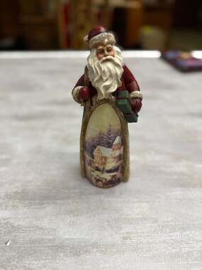 Thomas Kinkade Victorian Santa Figurine with Winter Village Scene